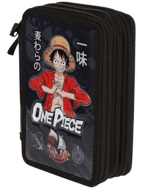 Penar 3D One Piece Negru cu 3 Fermoare Neechipat Anime cu Compartimente Multiple